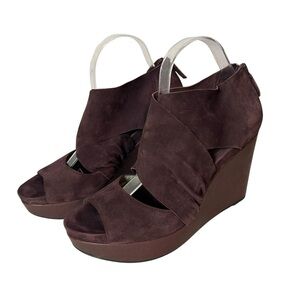 Eileen Fisher Women's Suede Platform Wedge Heels Open Toe Heels Size 9